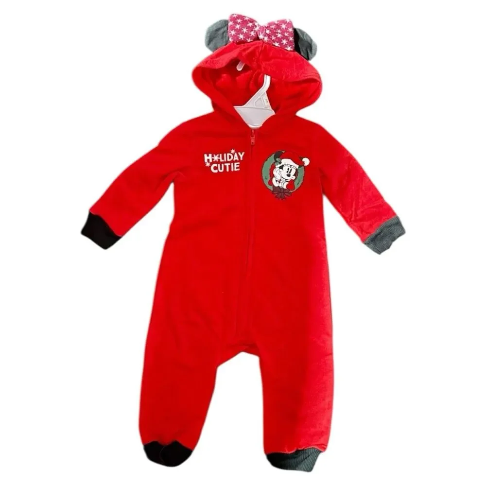 Disney Baby Minnie Mouse Holiday Cutie Red Romper Size 12 Months